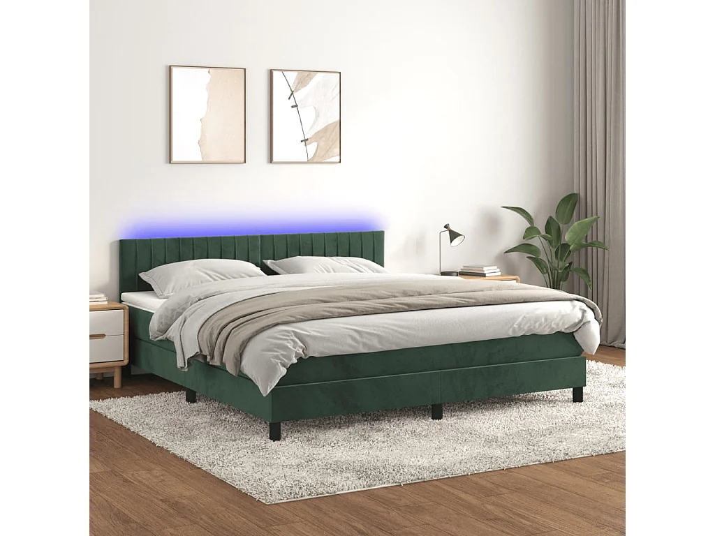 Sommier à lattes de lit avec matelas LED Vert foncé 180x200 cm