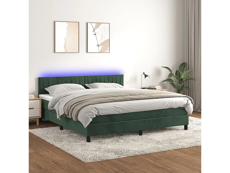 Sommier à lattes de lit avec matelas LED Vert foncé 180x200 cm