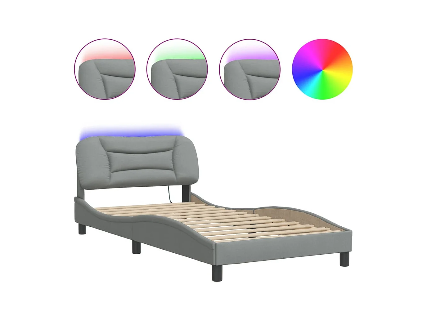 Cadre de lit avec LED sans matelas gris clair 100x200 cm tissu