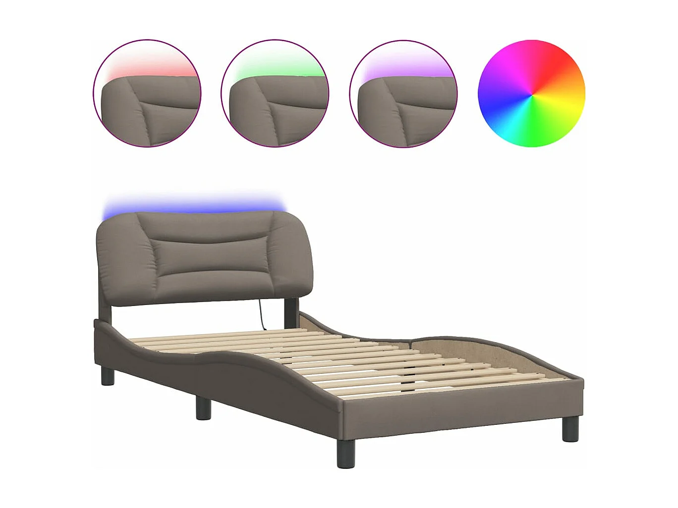 Estructura de cama con luces LED tela gris taupe 100x200 cm