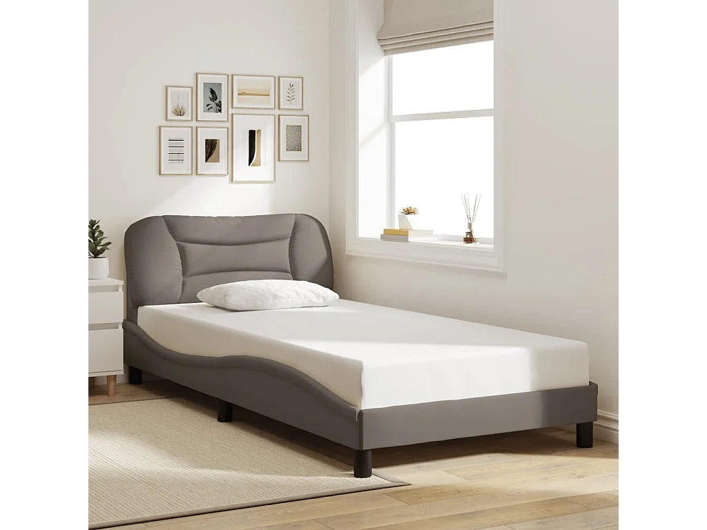 Estructura de cama con luces LED tela gris taupe 100x200 cm