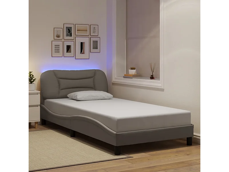 Cadre de lit avec LED sans matelas taupe 100x200 cm tissu