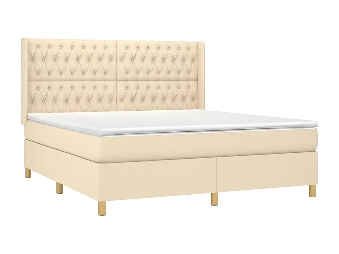 Sommier à lattes de lit matelas et LED Crème 180x200 cm Tissu