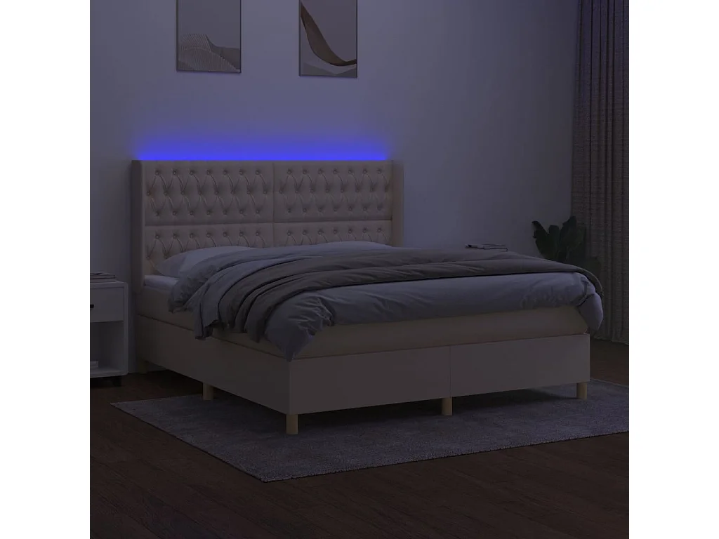 Sommier à lattes de lit matelas et LED Crème 180x200 cm Tissu