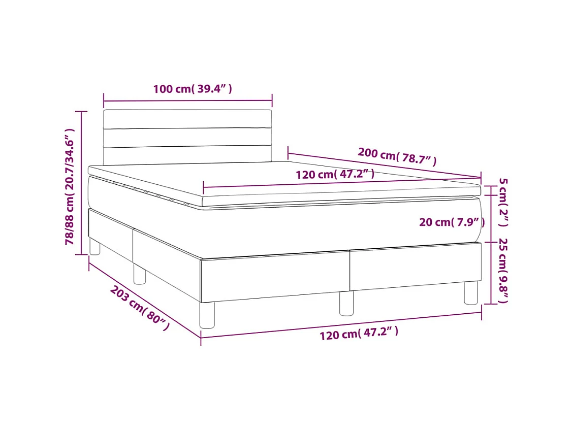 Sommier à lattes de lit avec matelas et LED Rose 120x200cm