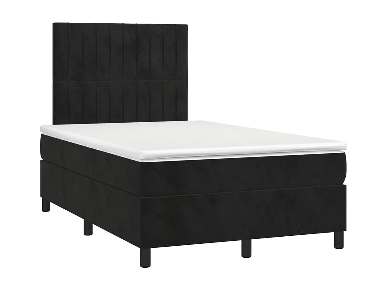 Sommier à lattes de lit et matelas LED noir 120x190 cm velours