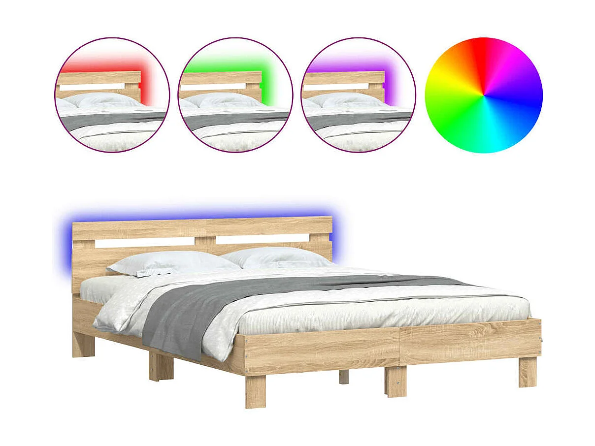 Bedframe met hoofdeinde en LED sonoma eikenkleurig 140x190 cm