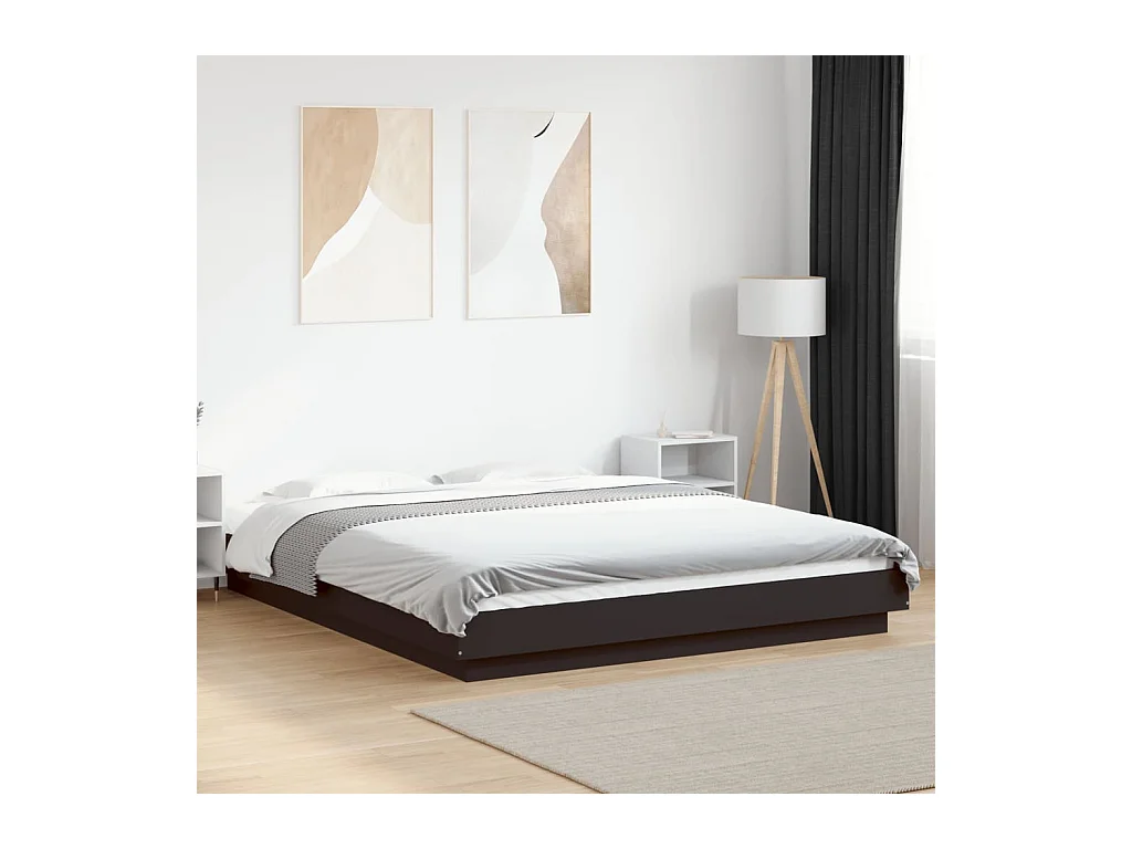 Giroletto con Luci LED Nero 160x200 cm in Legno Multistrato