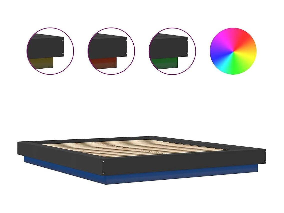 Cadre de lit avec lumières LED sans matelas noir 160x200 cm