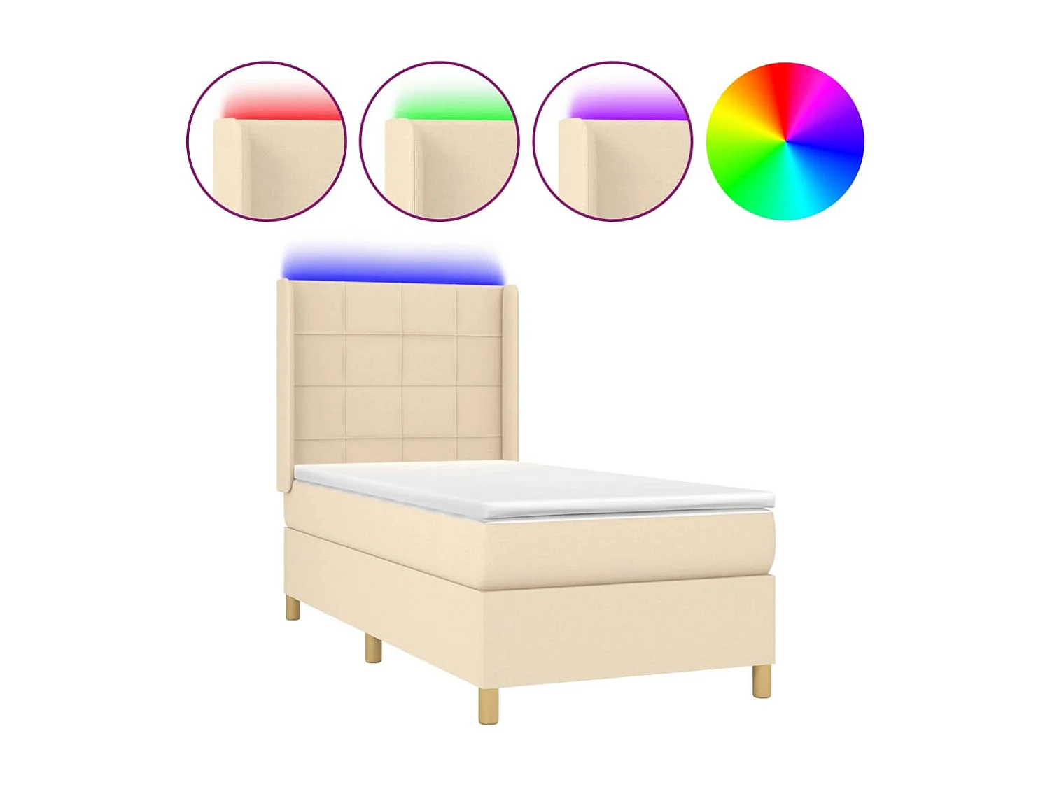 Sommier à lattes de lit matelas et LED Crème 80x200cm Tissu