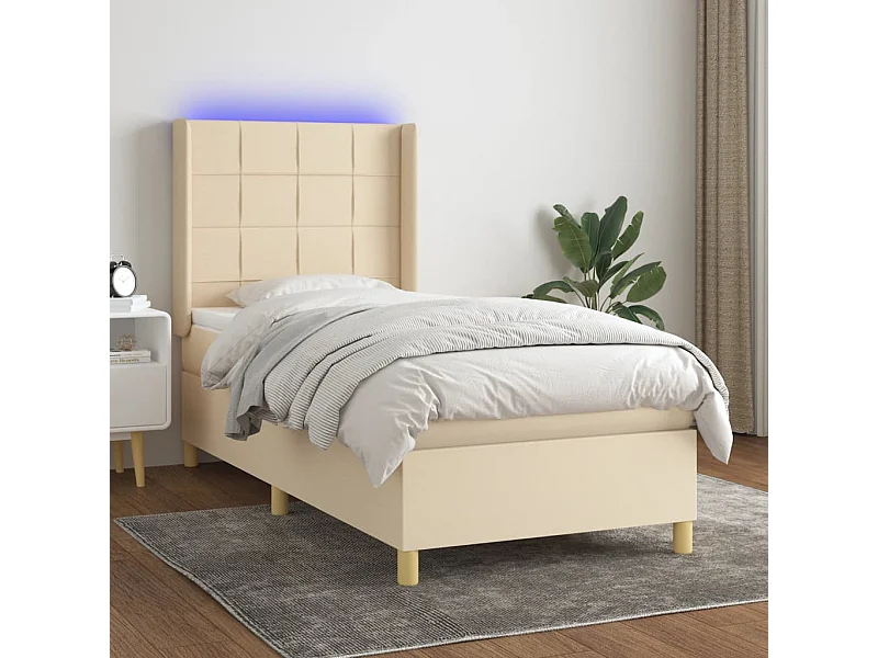 Sommier à lattes de lit matelas et LED Crème 80x200cm Tissu