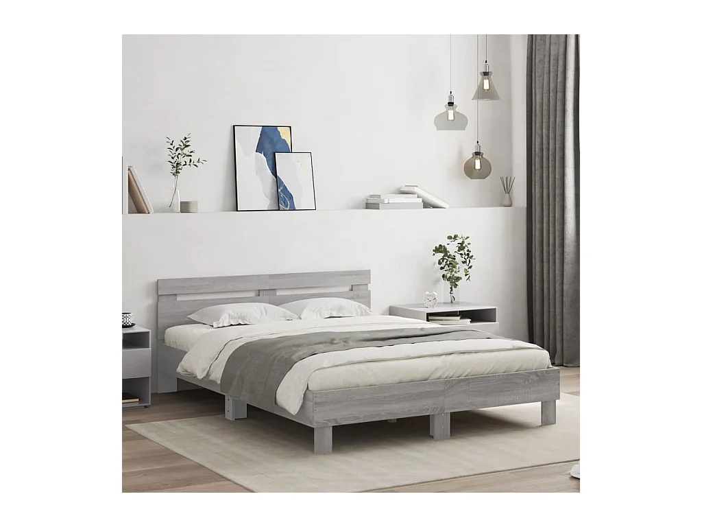Bedframe met hoofdeinde en LED grijs sonoma eiken 150x200 cm