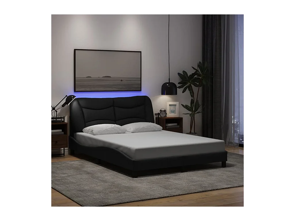 Bettgestell mit LED Schwarz 140x200 cm Stoff