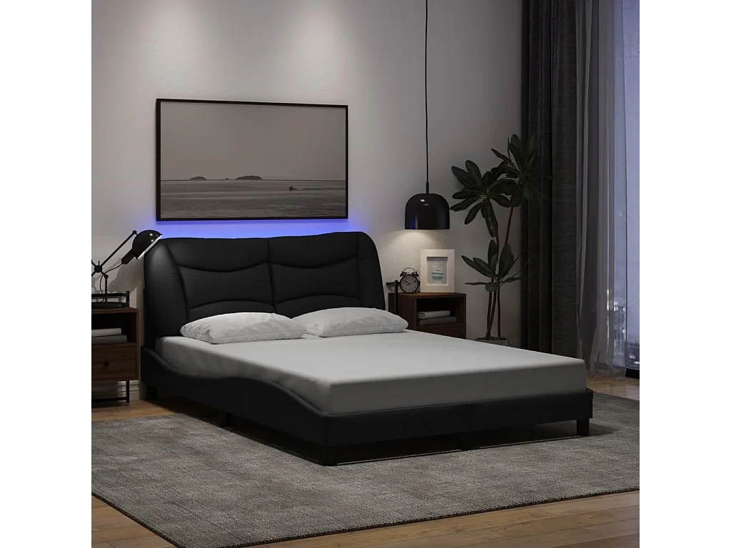 Cadre de lit avec LED sans matelas noir 140x200 cm tissu