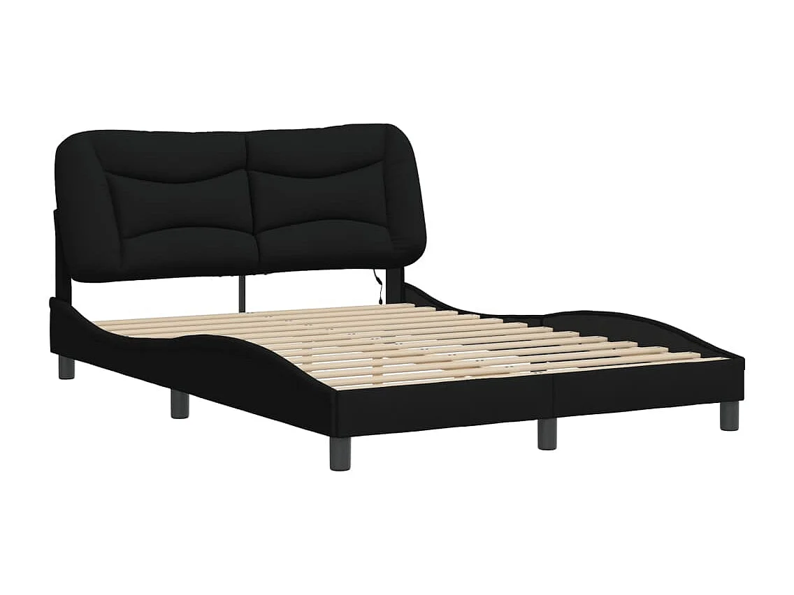 Cadre de lit avec LED sans matelas noir 140x200 cm tissu
