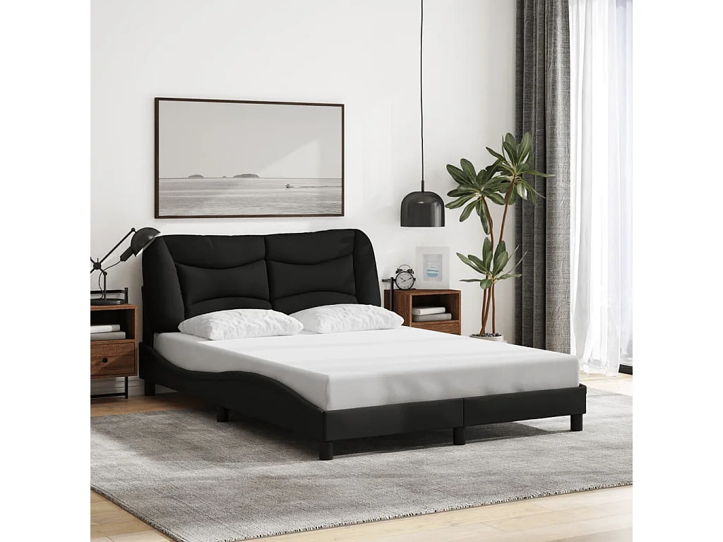 Cadre de lit avec LED sans matelas noir 140x200 cm tissu