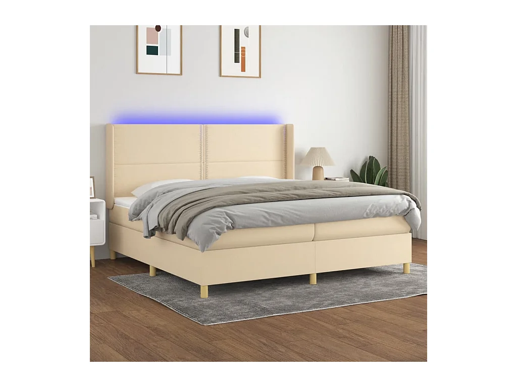 Boxspring met matras en LED stof crèmekleurig 200x200 cm