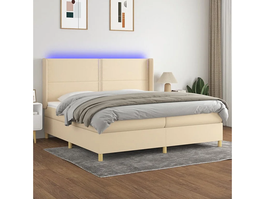 Sommier à lattes de lit matelas et LED Crème 200x200 cm Tissu