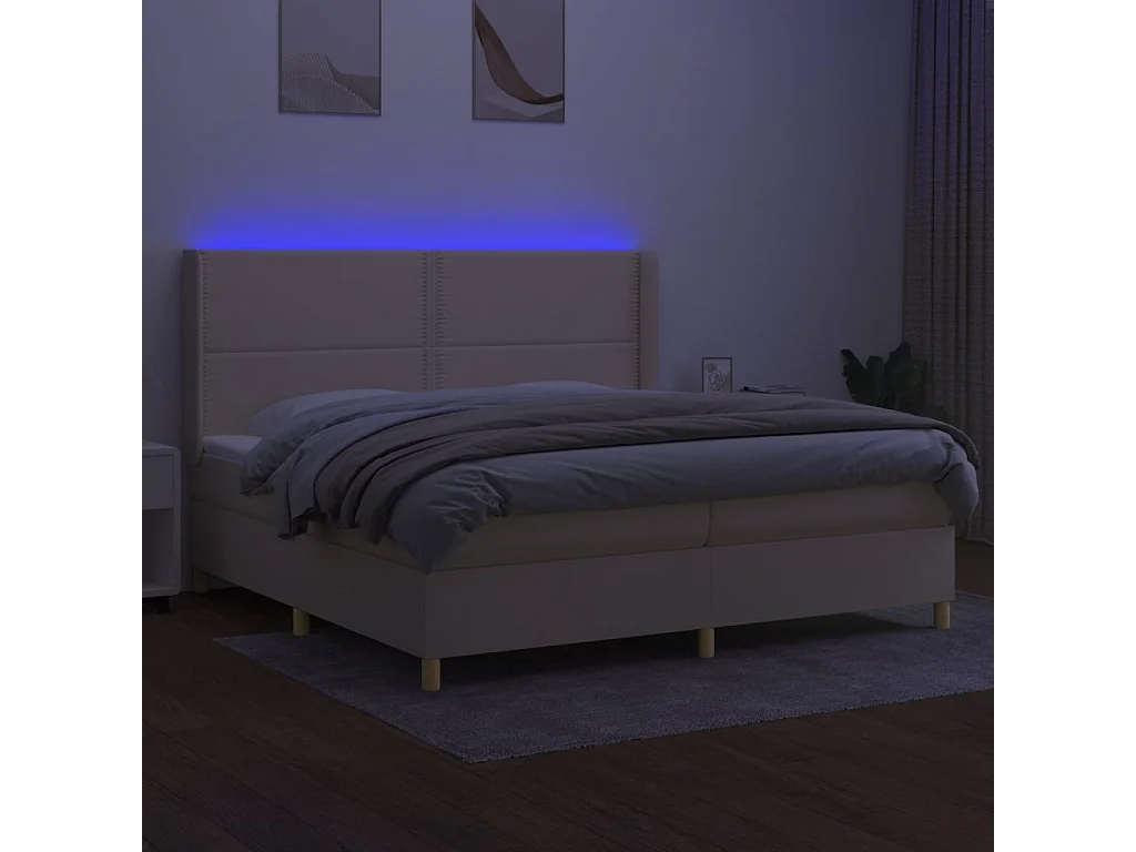 Sommier à lattes de lit matelas et LED Crème 200x200 cm Tissu