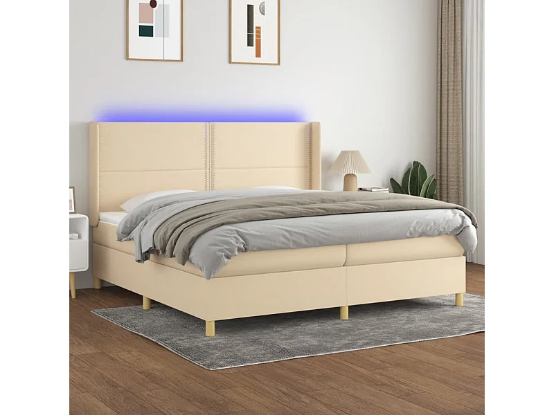 Boxspring met matras en LED stof crèmekleurig 200x200 cm