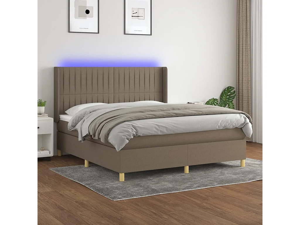 Sommier à lattes de lit matelas et LED Taupe 180x200 cm Tissu