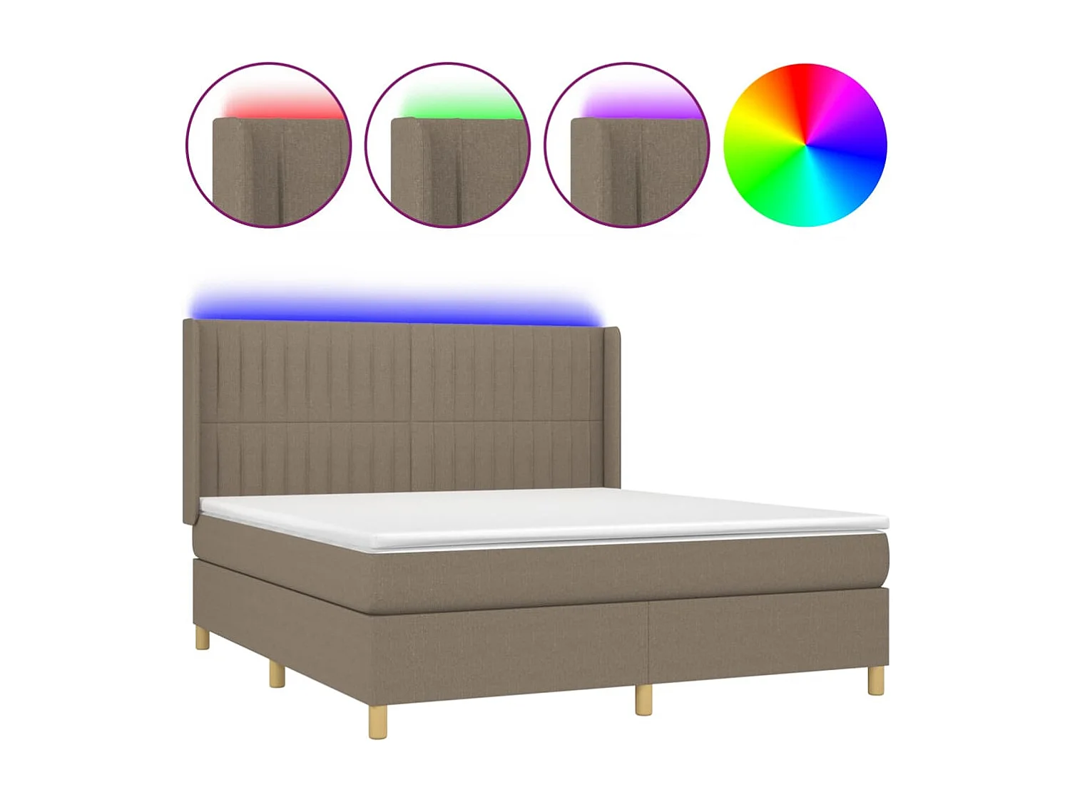 Sommier à lattes de lit matelas et LED Taupe 180x200 cm Tissu