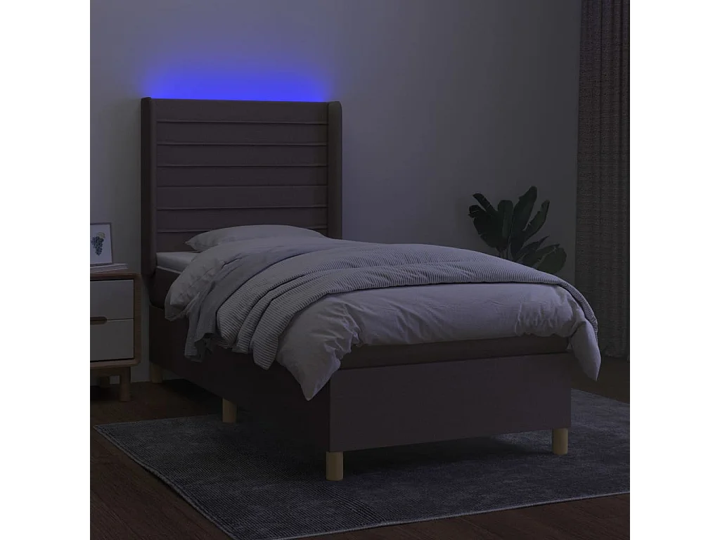 Letto a Molle con Materasso e LED Tortora 90x190 cm in Tessuto