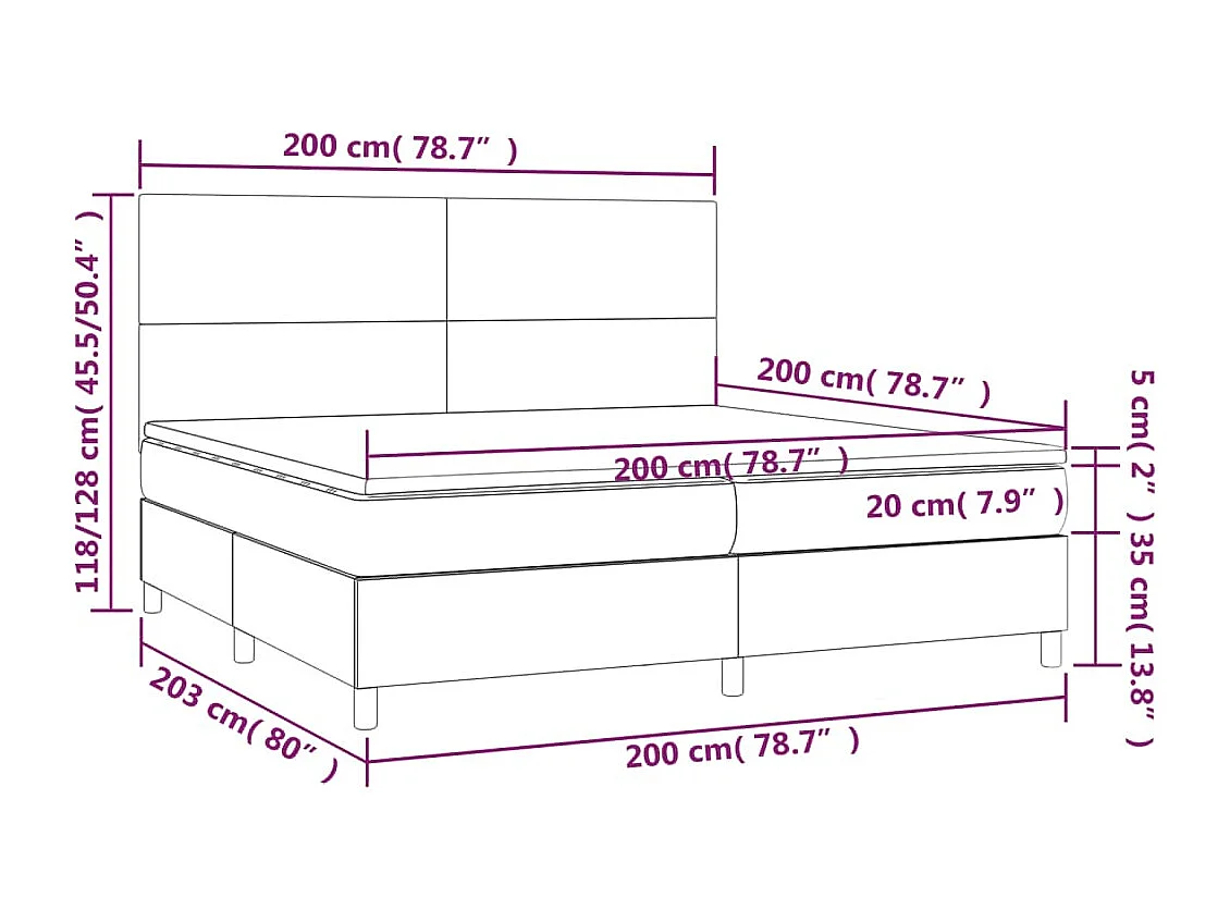 Sommier à lattes de lit avec matelas et LED Gris 200x200 cm