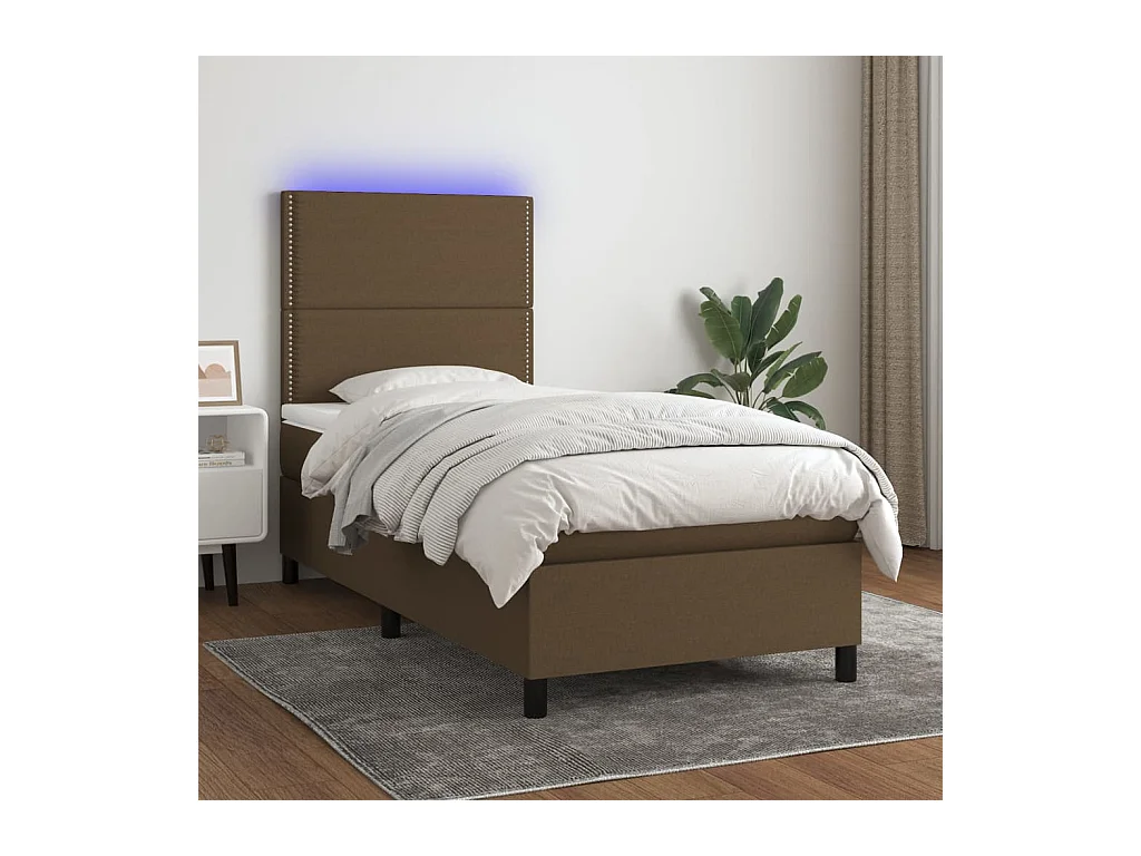 Letto a Molle Materasso e LED Marrone Scuro 100x200 cm Tessuto