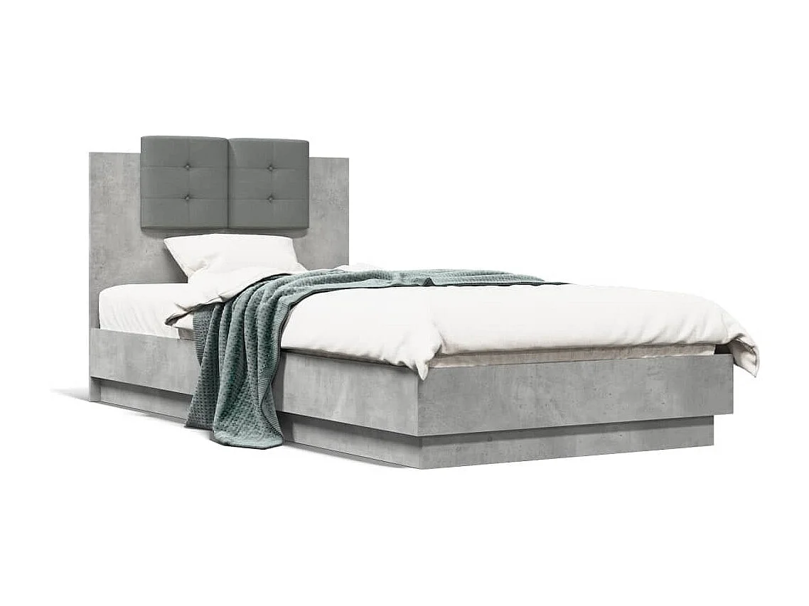 Cadre de lit avec LED sans matelas gris béton 75x190 cm