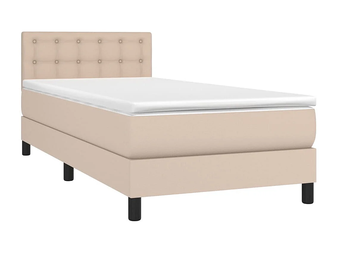 Cama box spring c/ colchão/LED 90x190cm couro artif. cappuccino