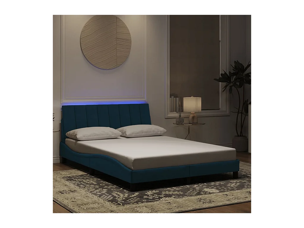 Cadre de lit avec LED sans matelas bleu 140x190 cm velours