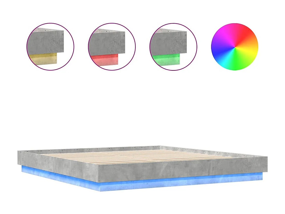 Bettgestell mit LED Betongrau 200x200 cm