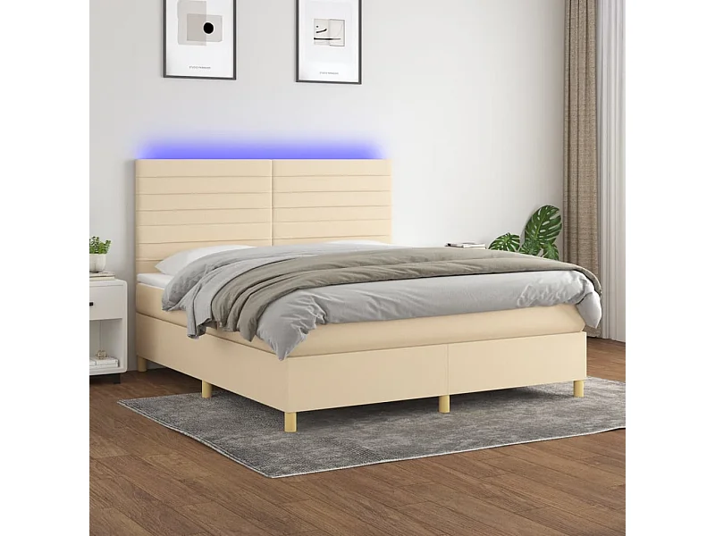 Letto a Molle con Materasso e LED Crema 180x200 cm in Tessuto