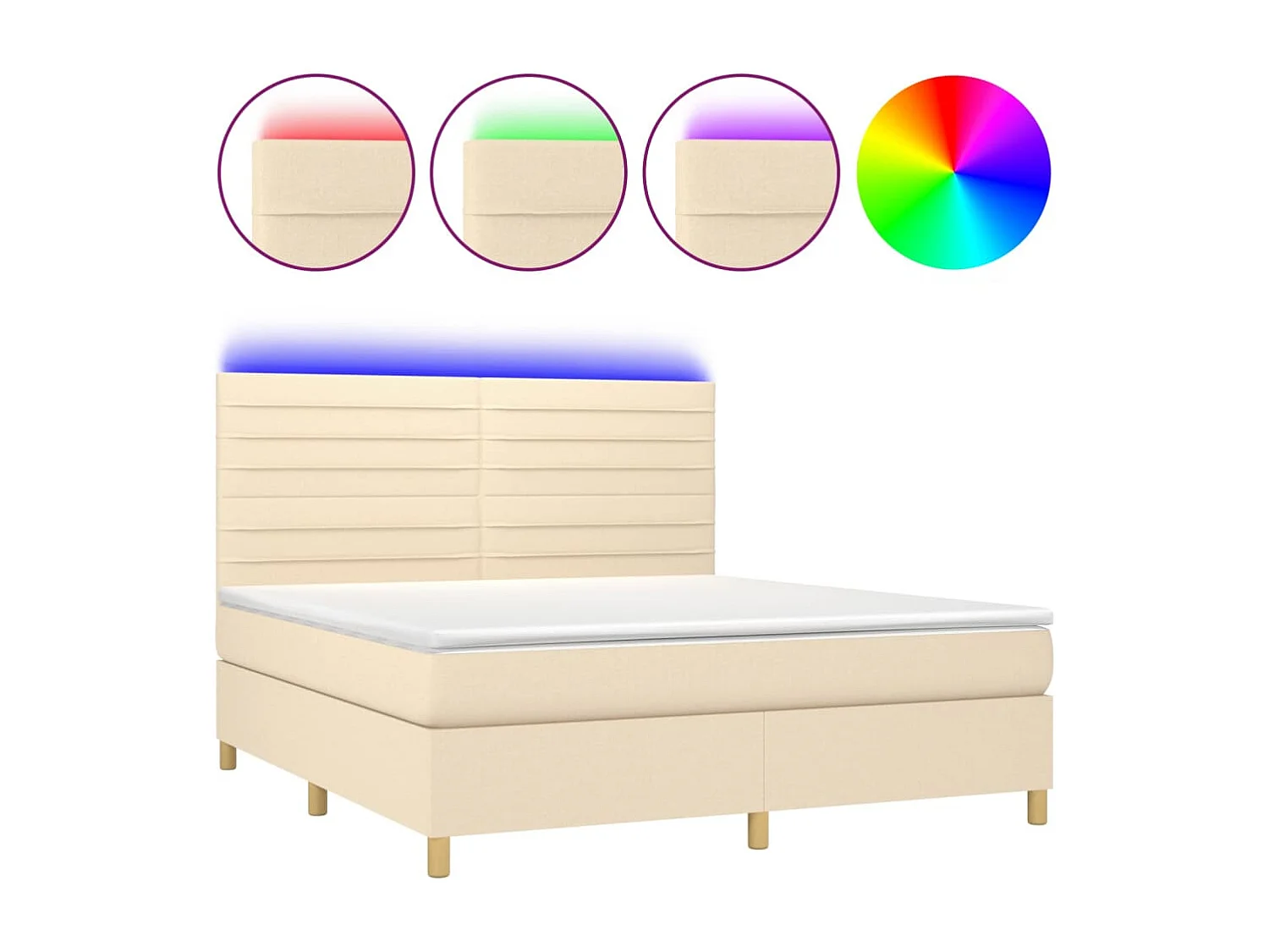 Cama box spring c/ colchão e LED 180x200 cm tecido cor creme