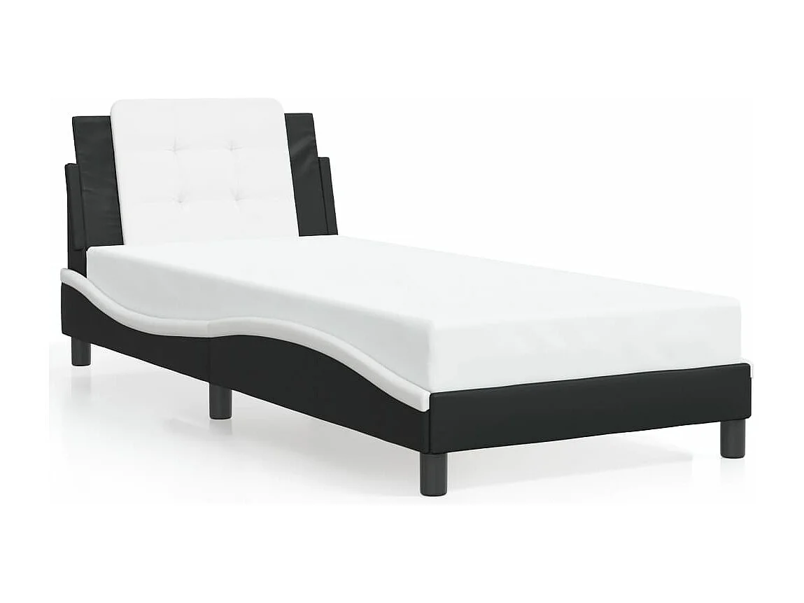 Estrutura cama c/ luzes LED 80x200cm couro artif. preto/branco