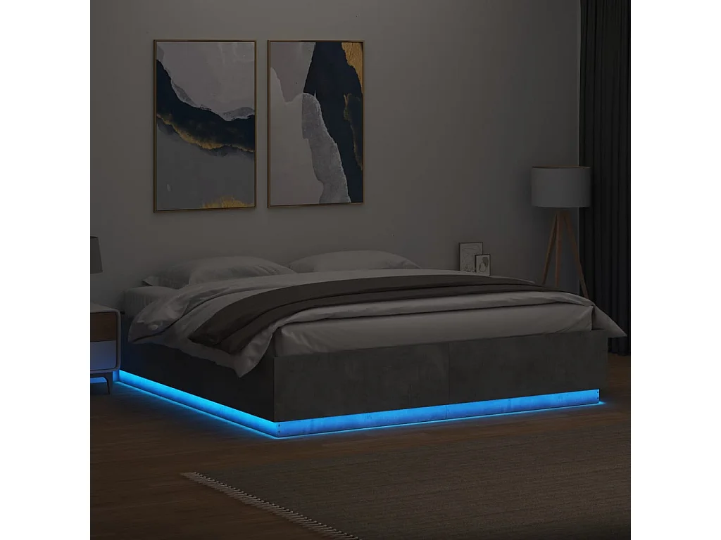Cadre de lit avec LED sans matelas gris béton 200x200 cm