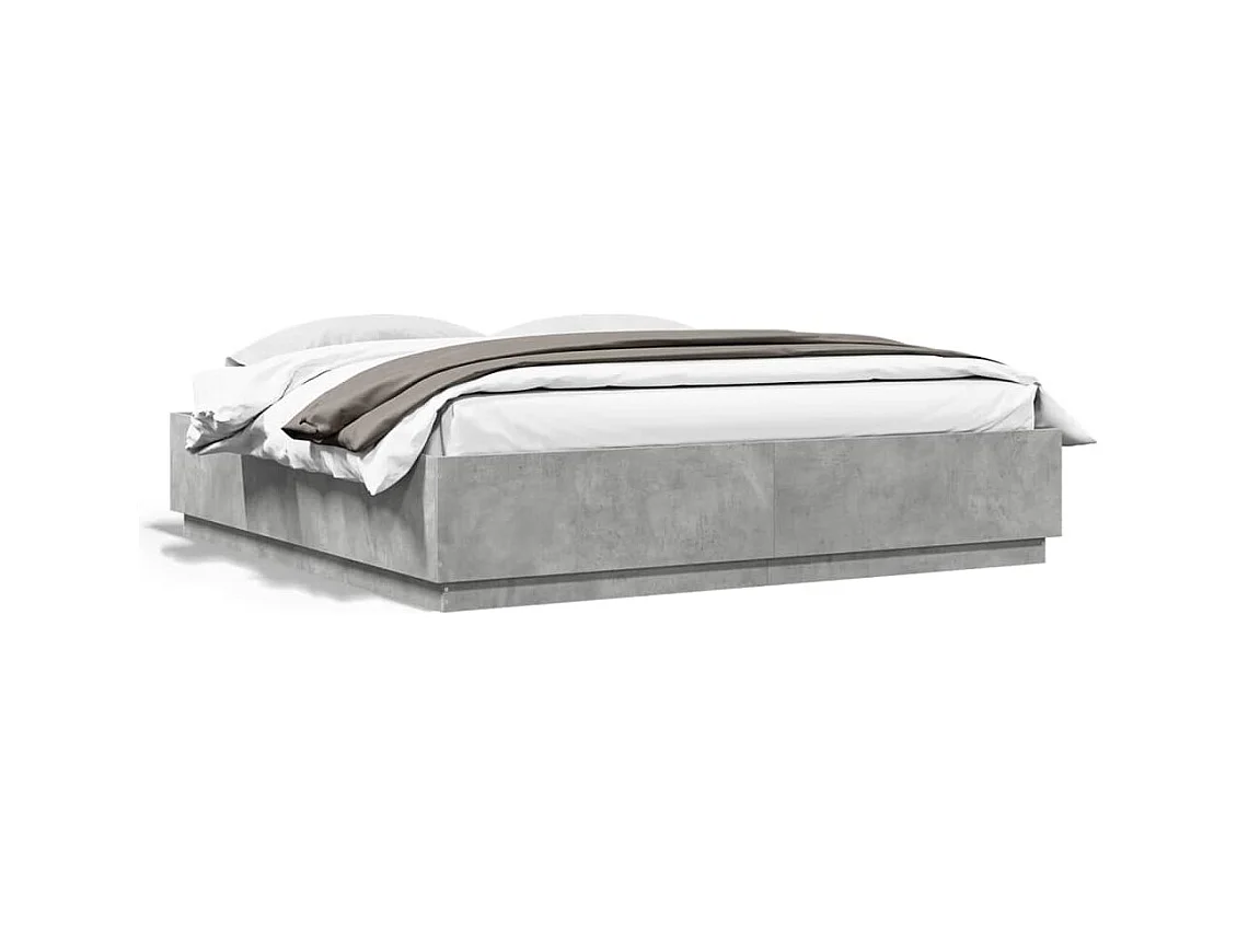 Cadre de lit avec LED sans matelas gris béton 200x200 cm