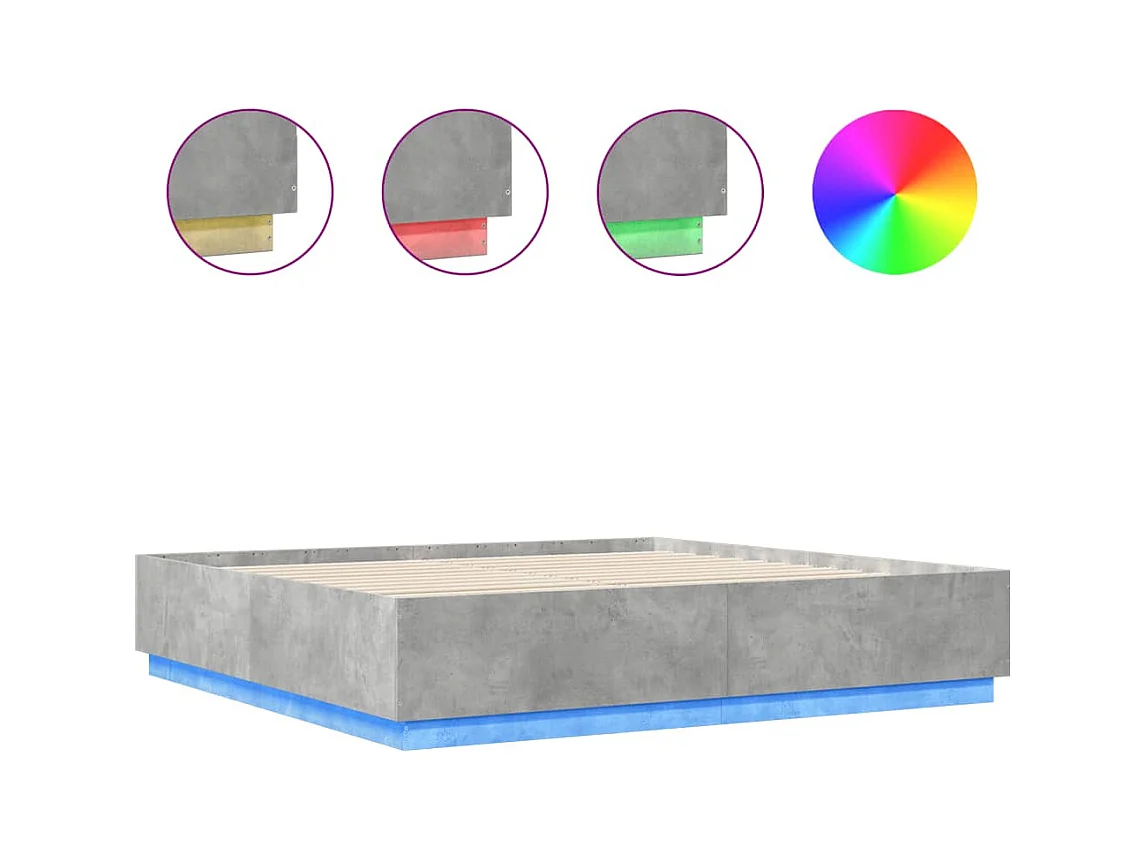 Cadre de lit avec LED sans matelas gris béton 200x200 cm