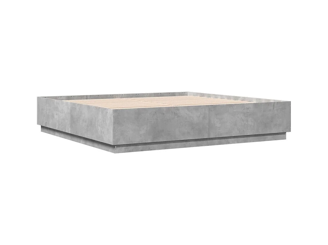 Cadre de lit avec LED sans matelas gris béton 200x200 cm