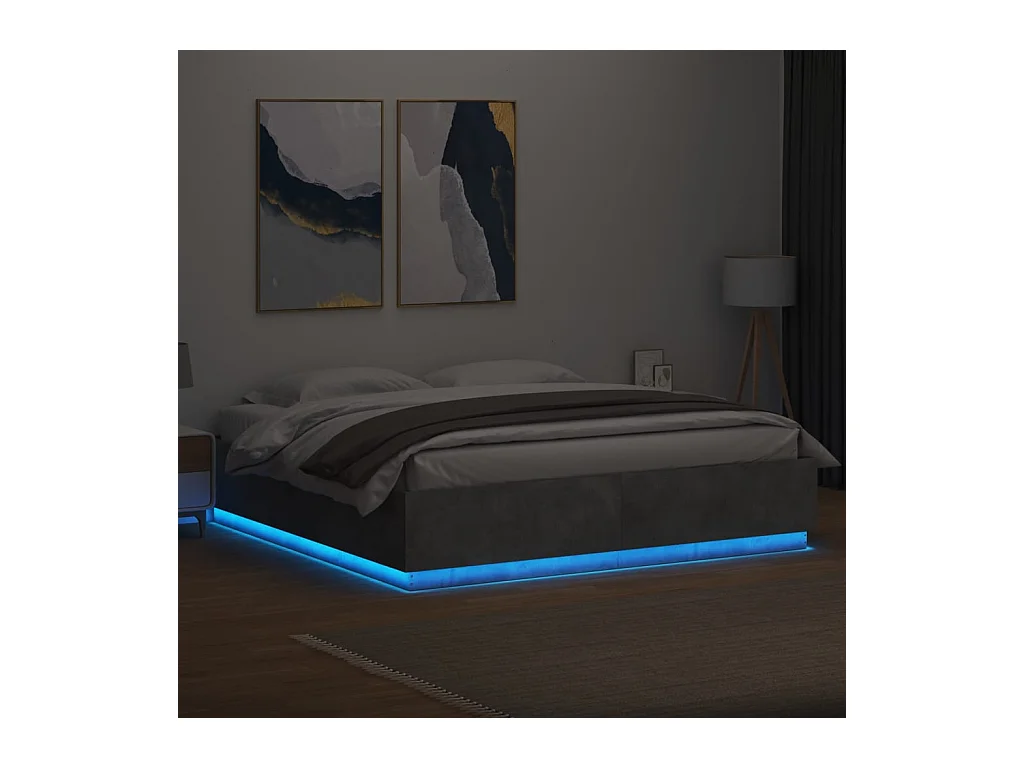 Cadre de lit avec LED sans matelas gris béton 200x200 cm