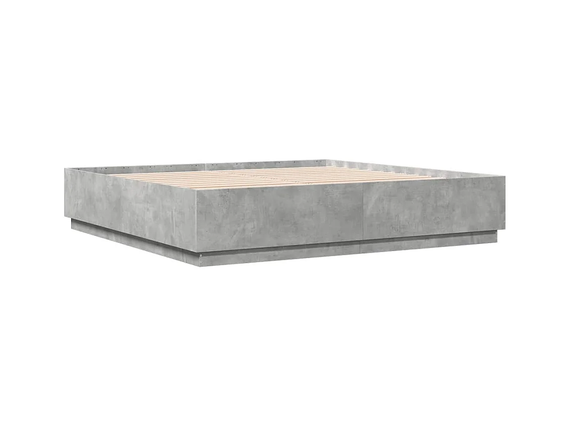 Cadre de lit avec LED sans matelas gris béton 200x200 cm