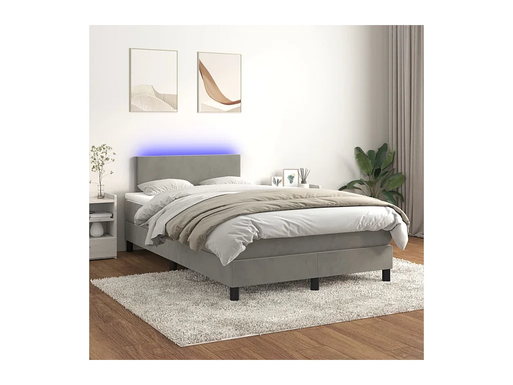 Sommier à lattes de lit avec matelas LED Gris clair 120x200 cm