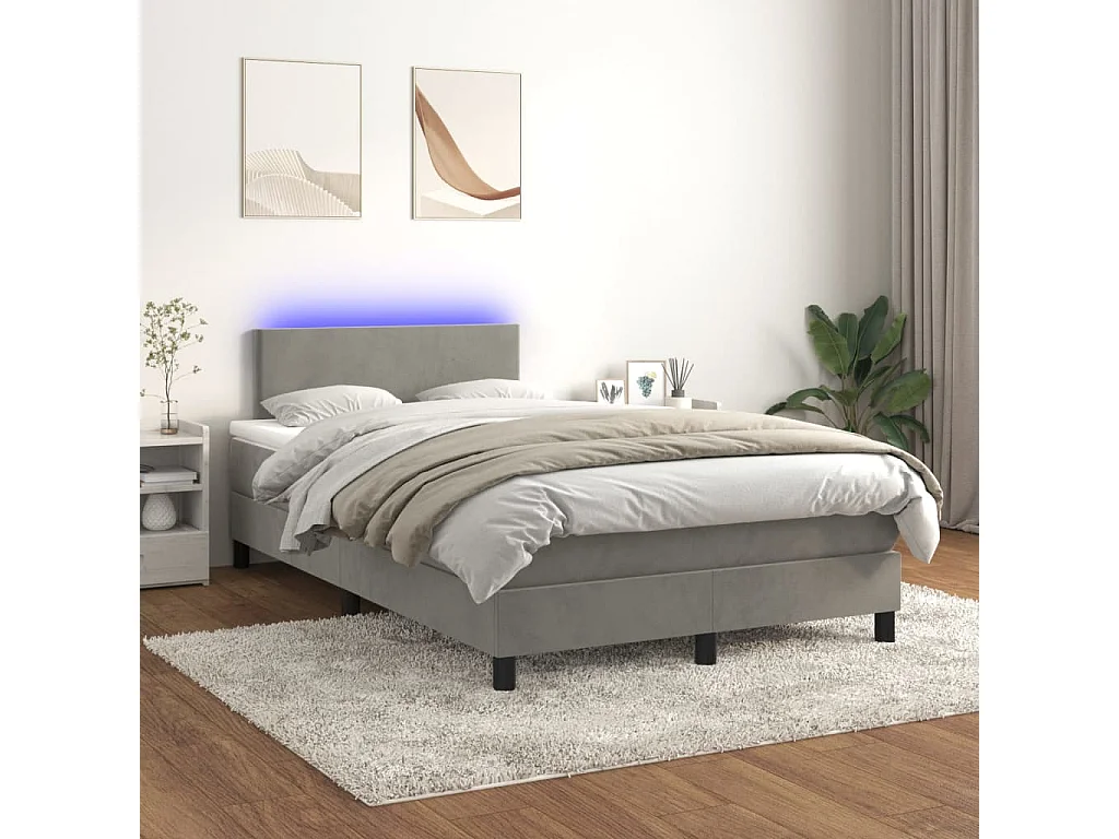 Sommier à lattes de lit avec matelas LED Gris clair 120x200 cm