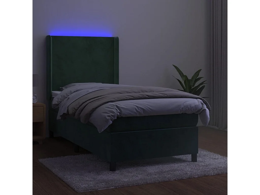 Sommier à lattes de lit matelas LED Vert foncé 90x200cm Velours