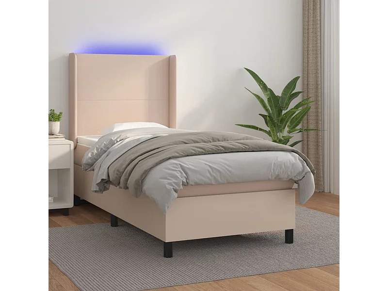 Giroletto Molle Materasso e LED Cappuccino 90x200 cm Similpelle