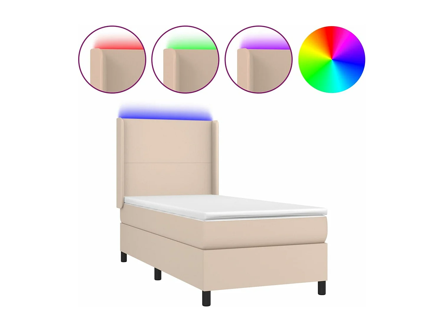 Sommier à lattes de lit matelas et LED Cappuccino 90x200cm