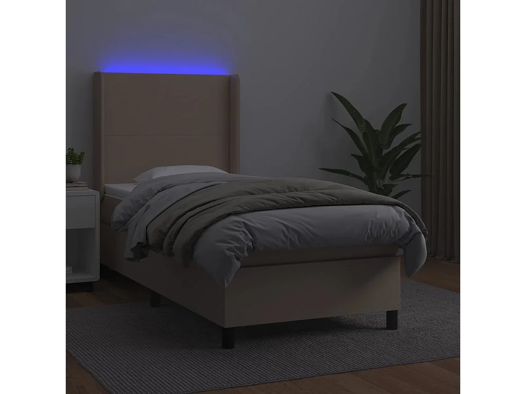 Sommier à lattes de lit matelas et LED Cappuccino 90x200cm