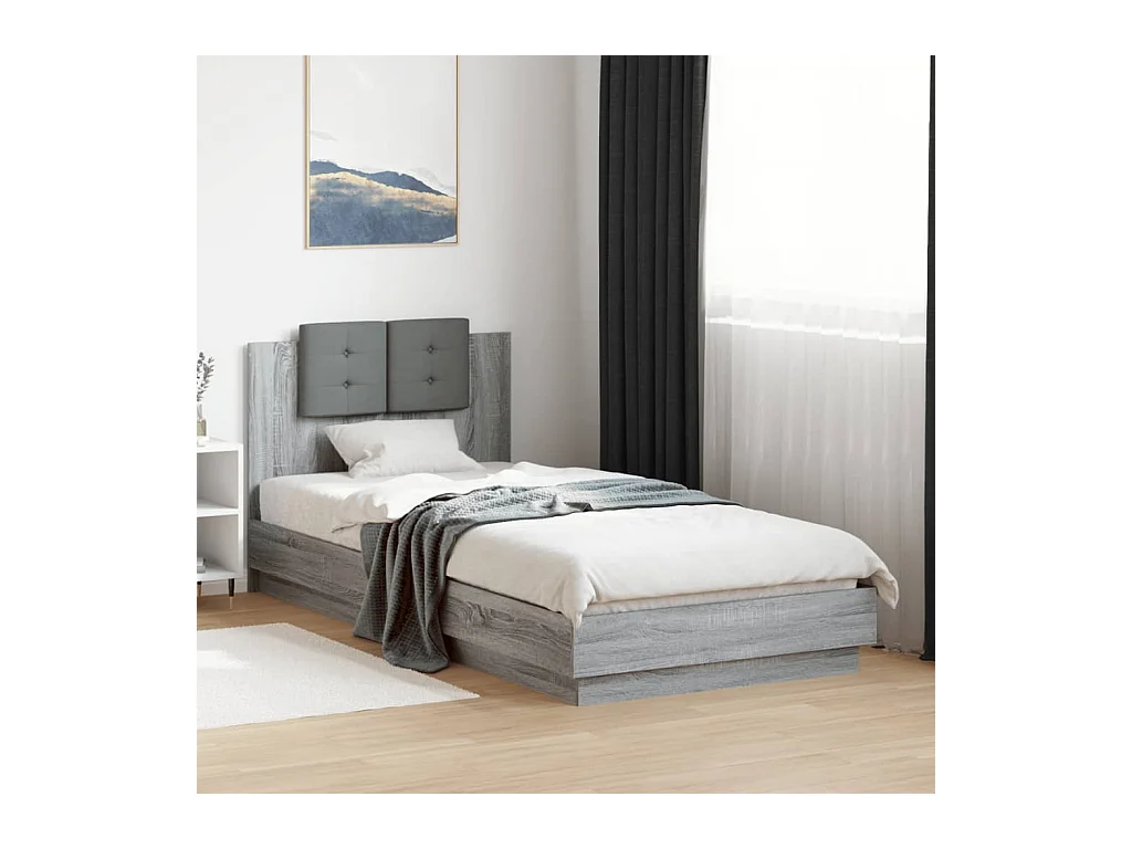 Cadre de lit avec LED sans matelas sonoma gris 90x200 cm