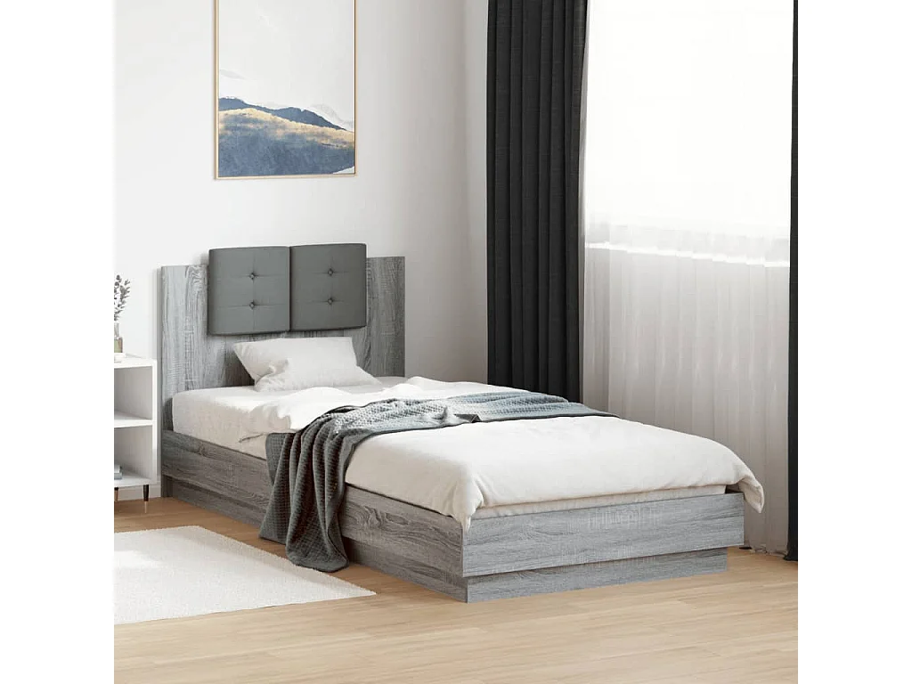 Cadre de lit avec LED sans matelas sonoma gris 90x200 cm